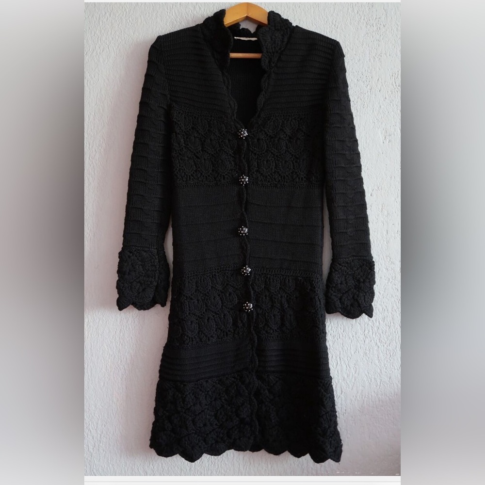 BLUMARINE Vintage Virgin Wool Black Women Knit Cardigan Coat - Made in Italy